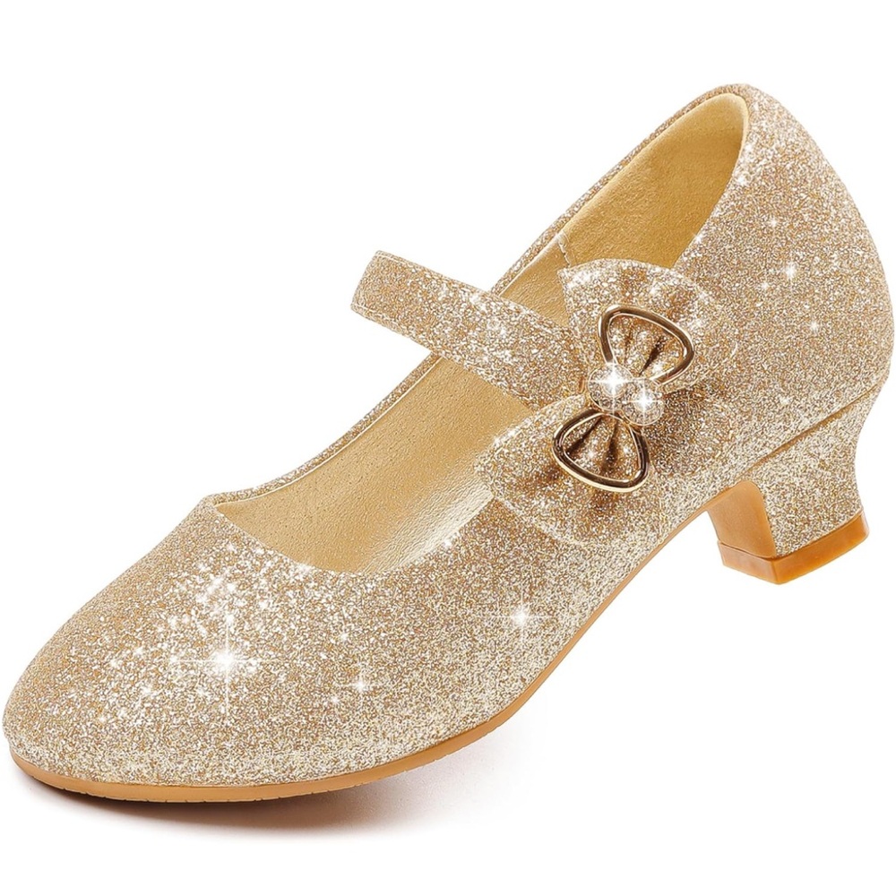 Girls dress shoes low heel Glittery Gold Mary Jane Shoe little girl size 11